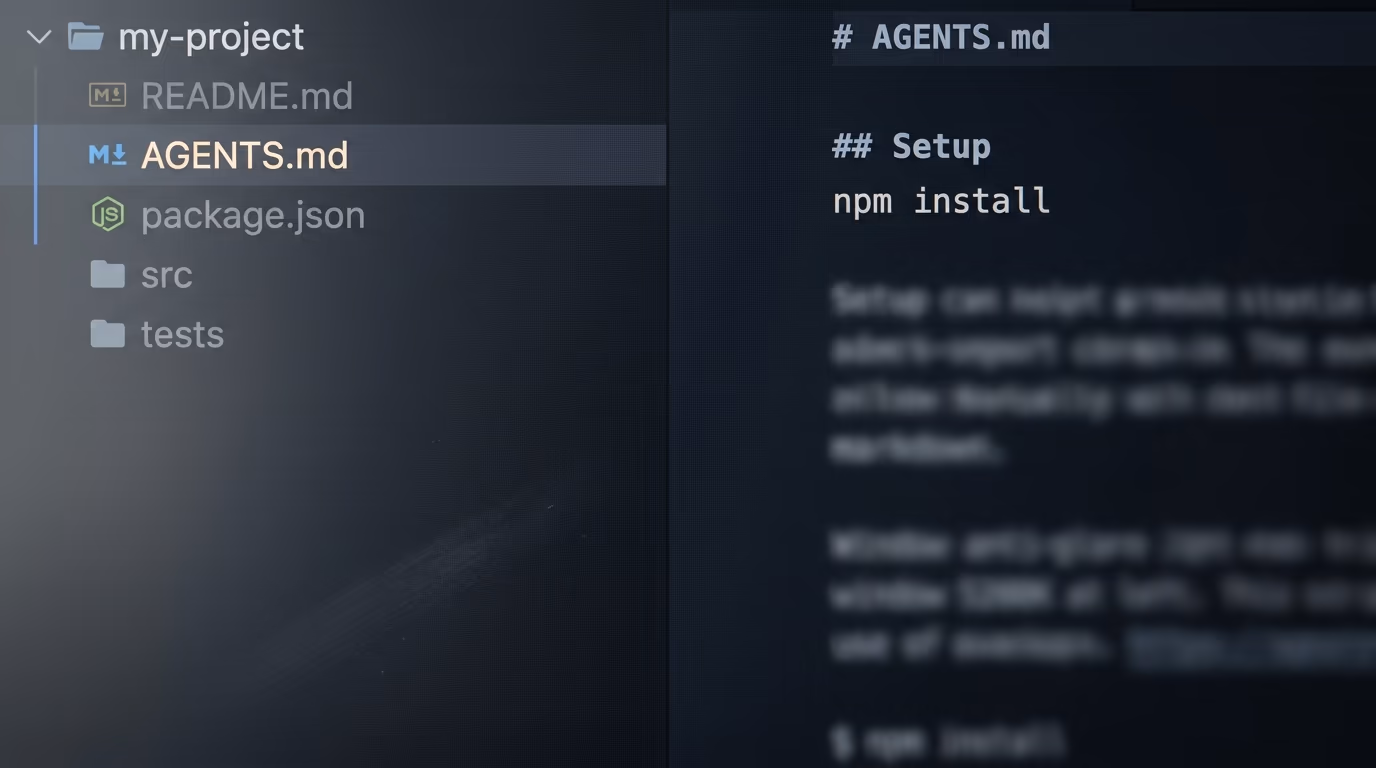 An AGENTS.md file sitting beside README.md in a project folder