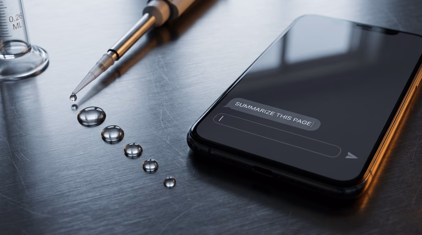 Water per AI prompt measured, 5 drops beside a phone showing a short typed prompt