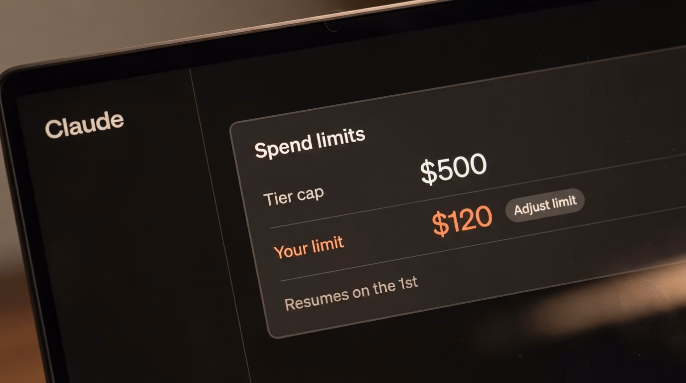 The Claude Console billing page showing a tier spend cap and a lower limit set by the user
