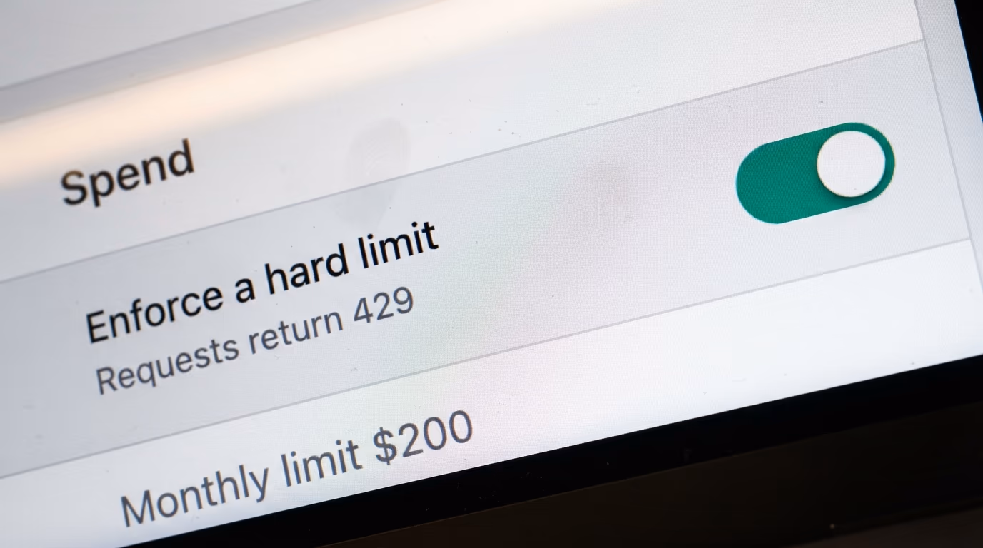 The OpenAI organization limits screen with the Enforce a hard limit switch turned on