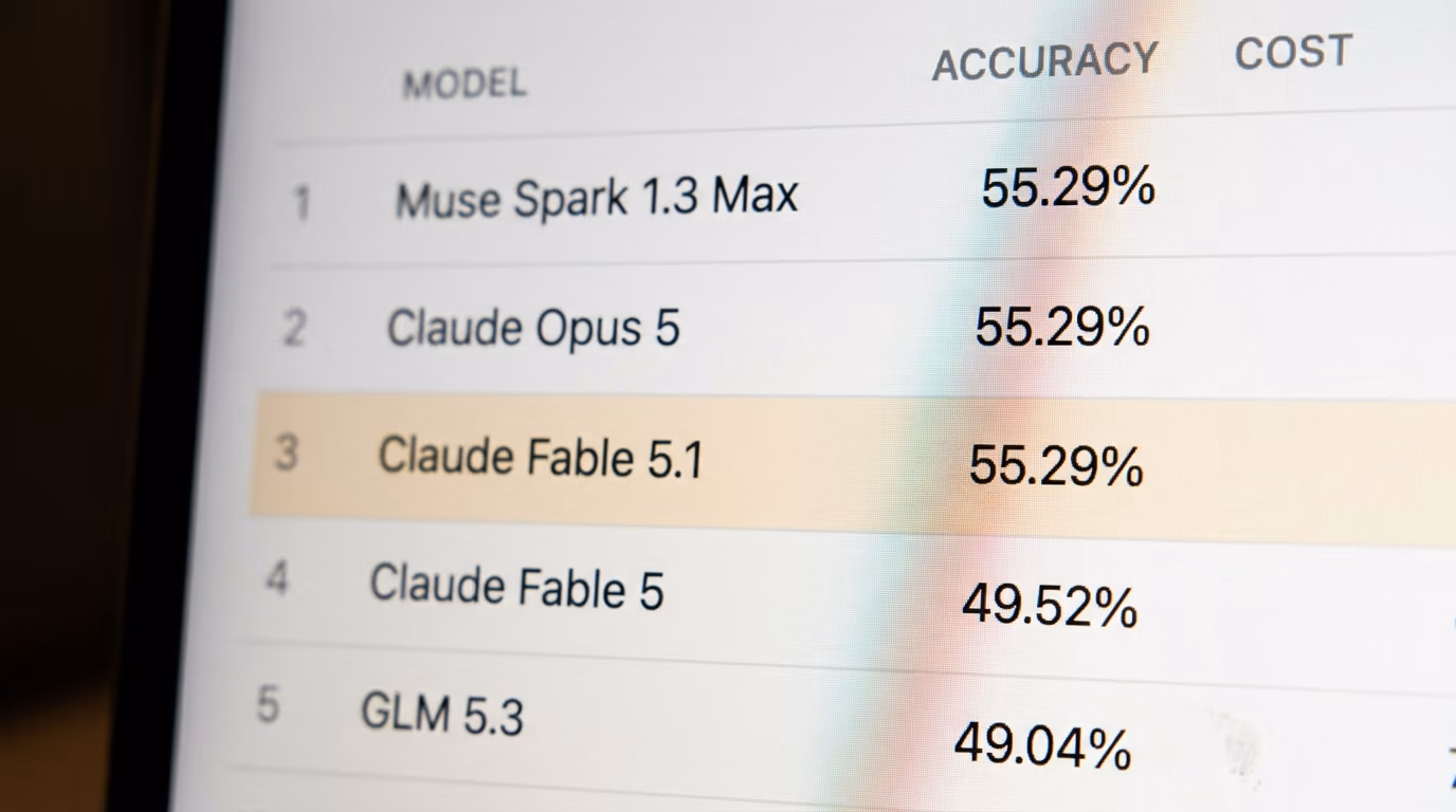 The Legal Research Bench leaderboard showing 3 models tied at 55.29 percent