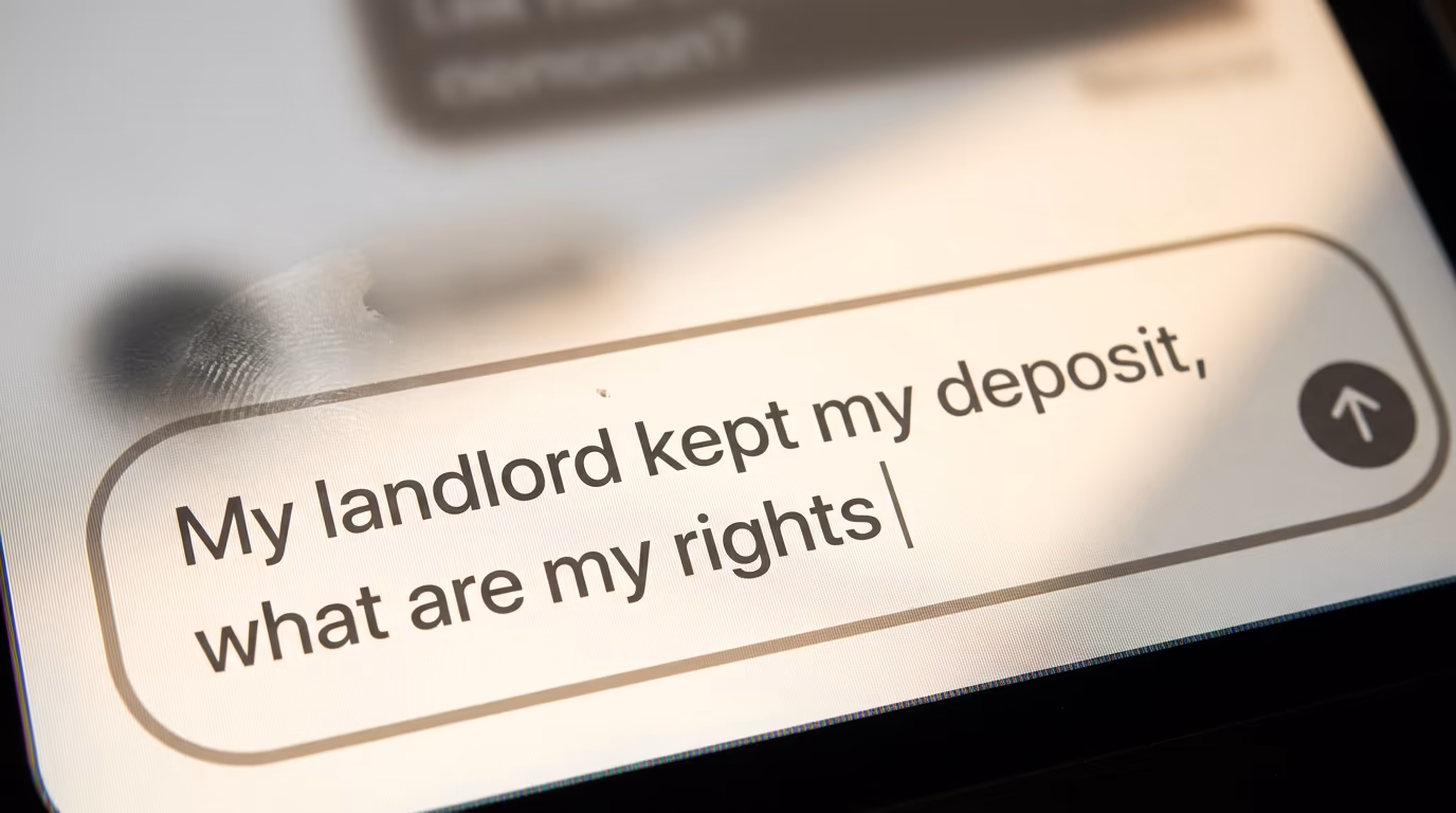 A legal question typed into a chat input box and not yet sent