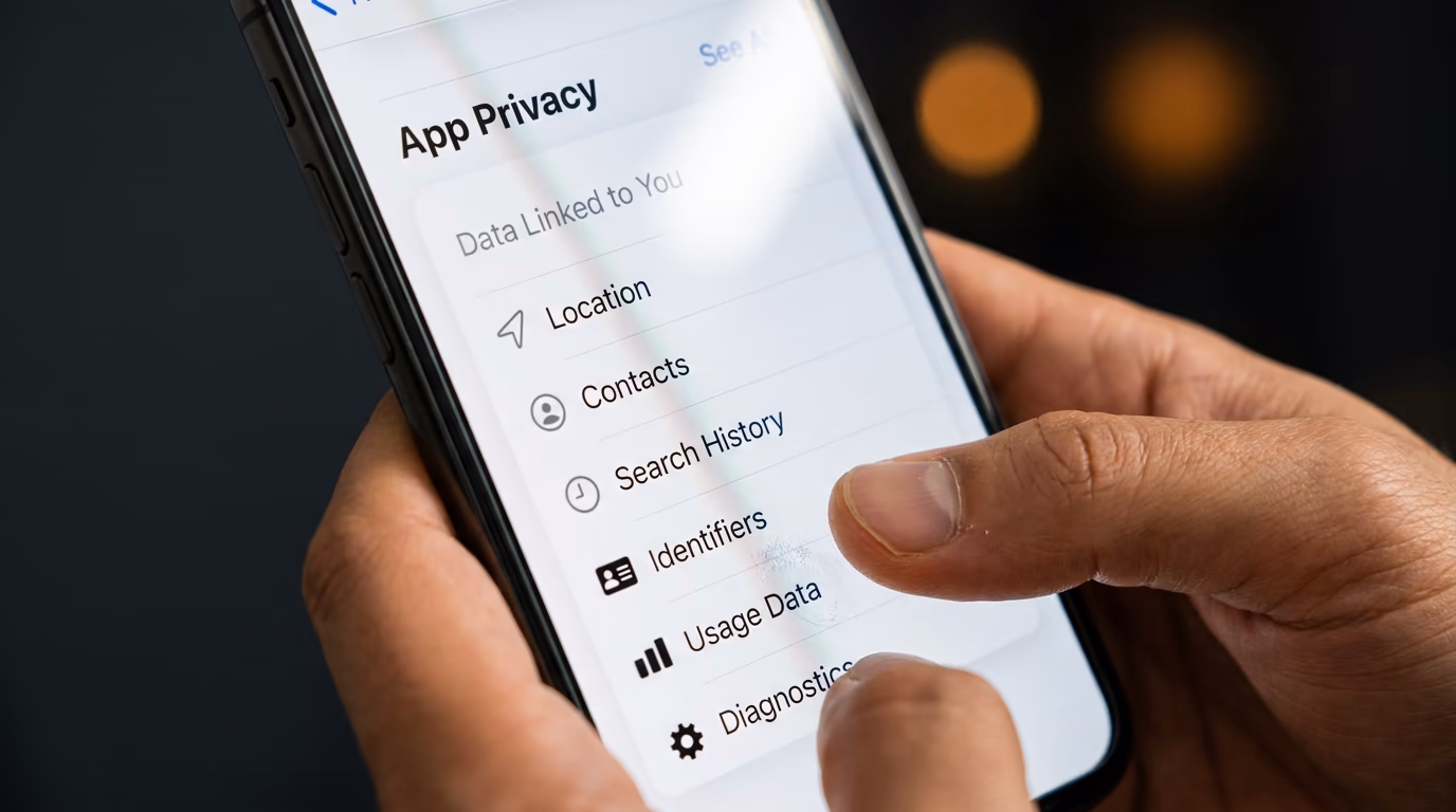 The App Privacy label on an iPhone showing the data linked to you