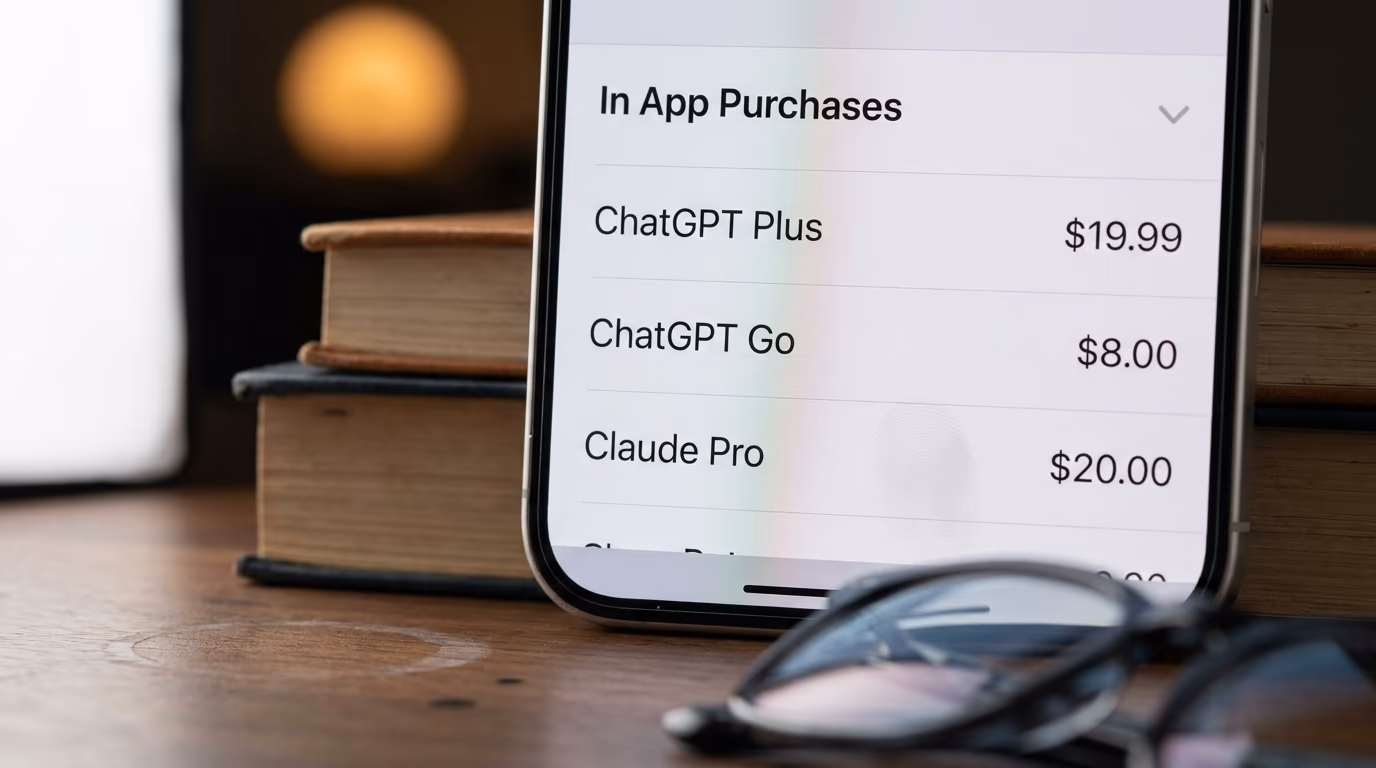 The In App Purchases price list for an AI app on the App Store