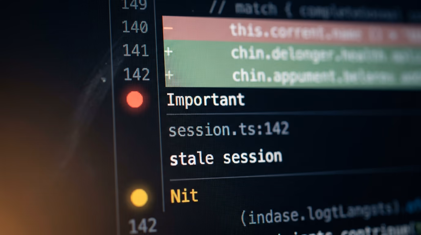 AI code review flagging a real bug on a line of code with an Important severity marker
