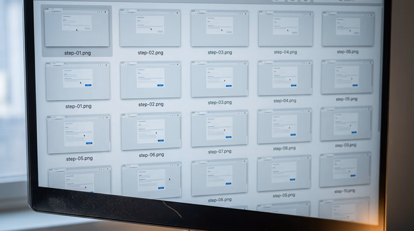 Computer use screenshot cost, a grid of sequential desktop captures sent to a model