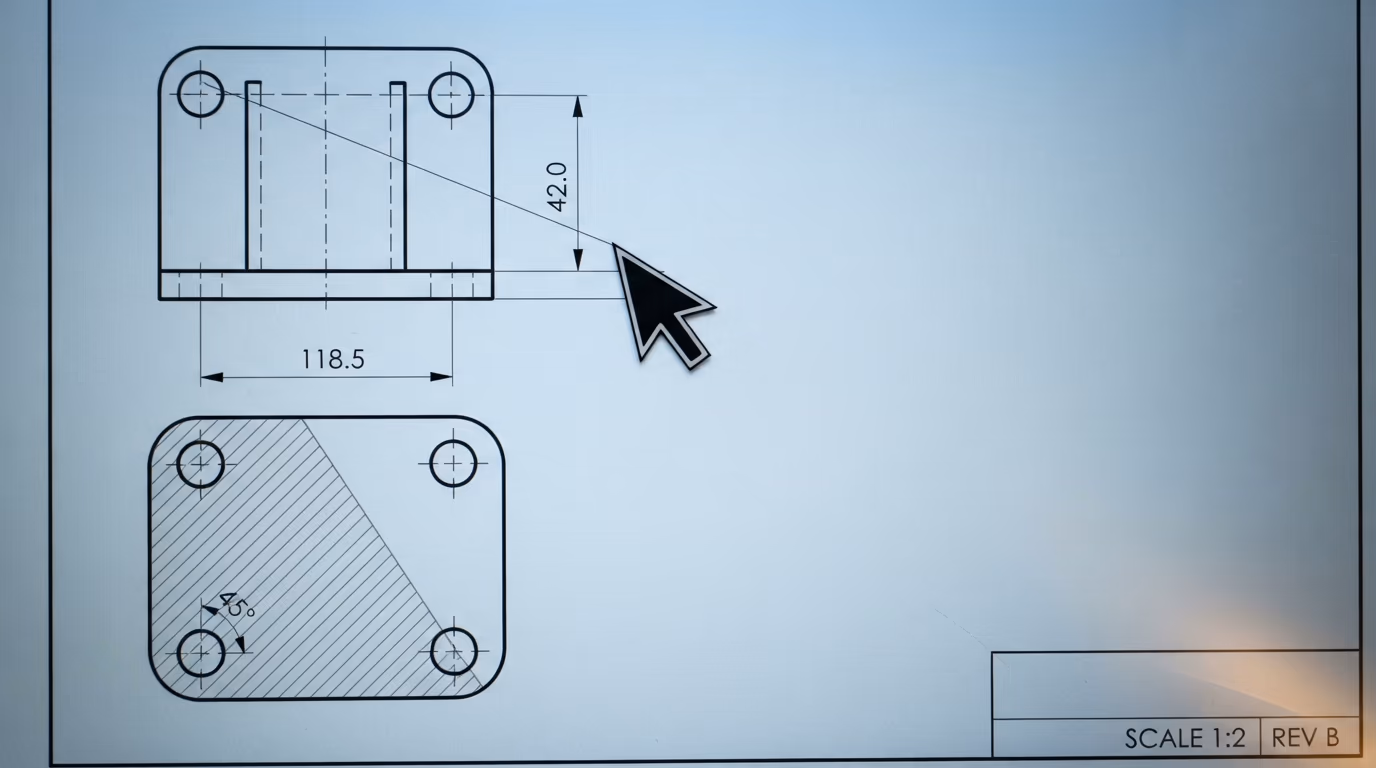 Computer use model reading a technical drawing on screen with a pointer on a dimension