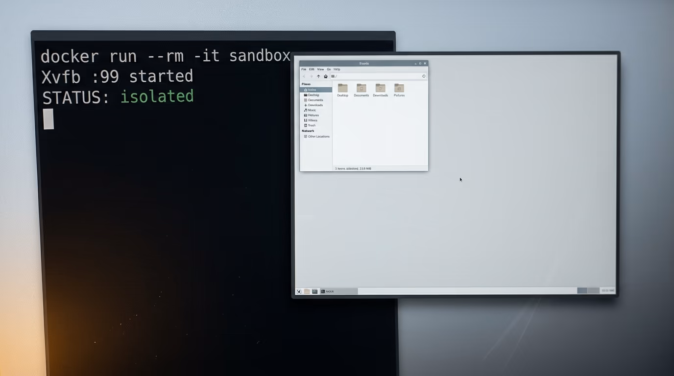 Computer use sandbox, a contained Linux desktop next to the terminal that started it