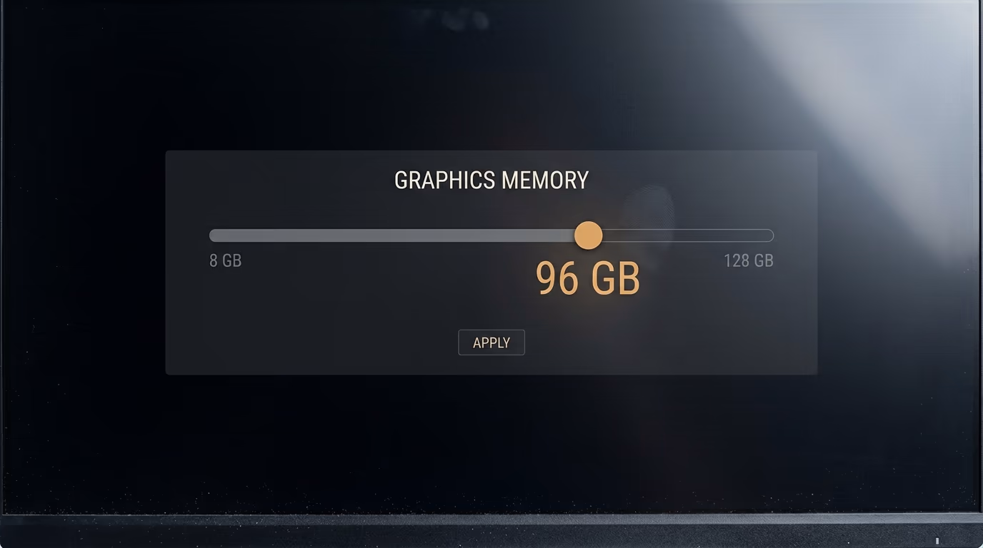 A graphics memory slider on a settings screen set to 96 GB on a scale that ends at 128 GB