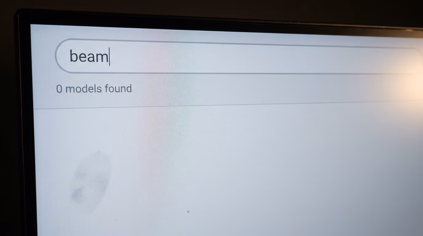 a model search for Beam returning no results on the morning after the announcement