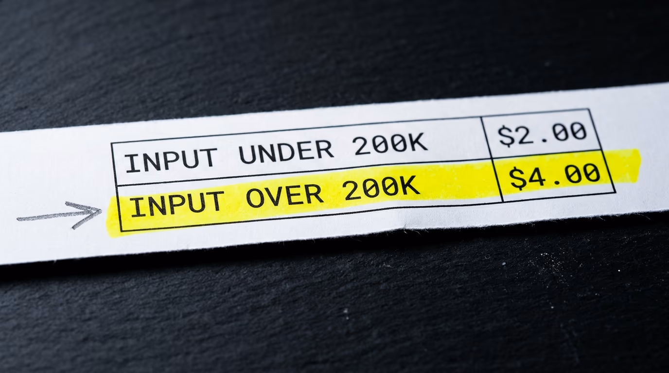 the long prompt rate that applies above the token threshold, marked on a printed rate card