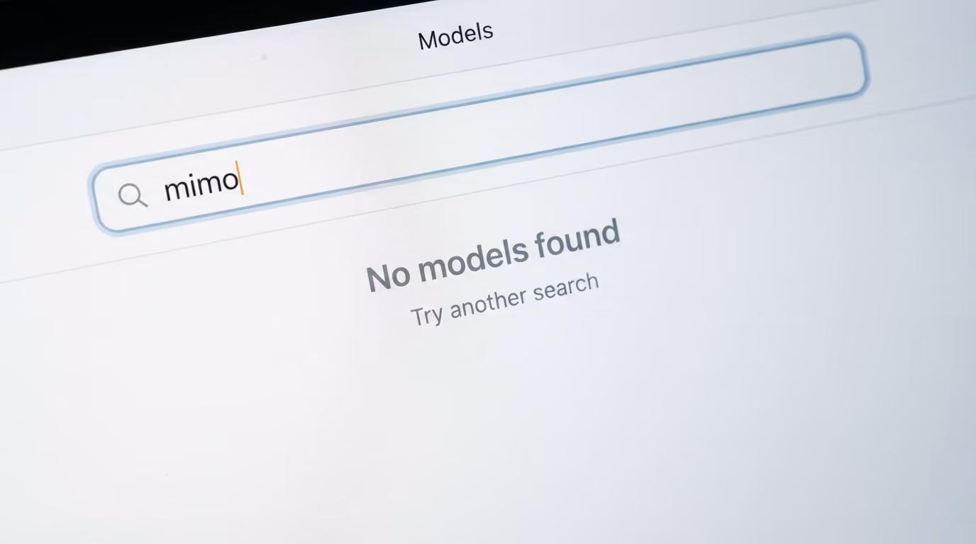 an Ollama library search for mimo returning no model page
