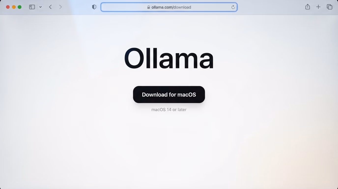 What you need to build an AI voice agent, the Ollama download page open in a browser on macOS