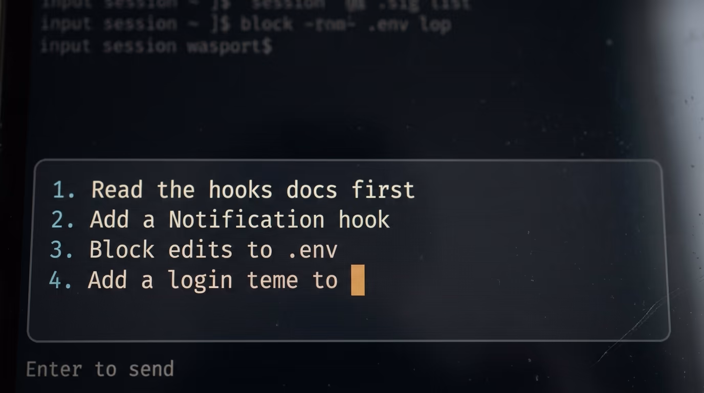 The Claude Code input box in a terminal with a numbered instruction pasted into it