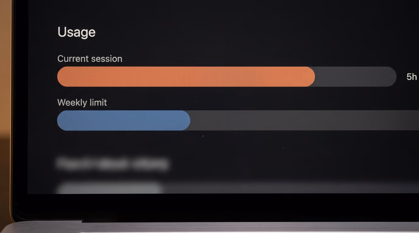 Usage settings screen with a current session progress bar and a weekly limit bar
