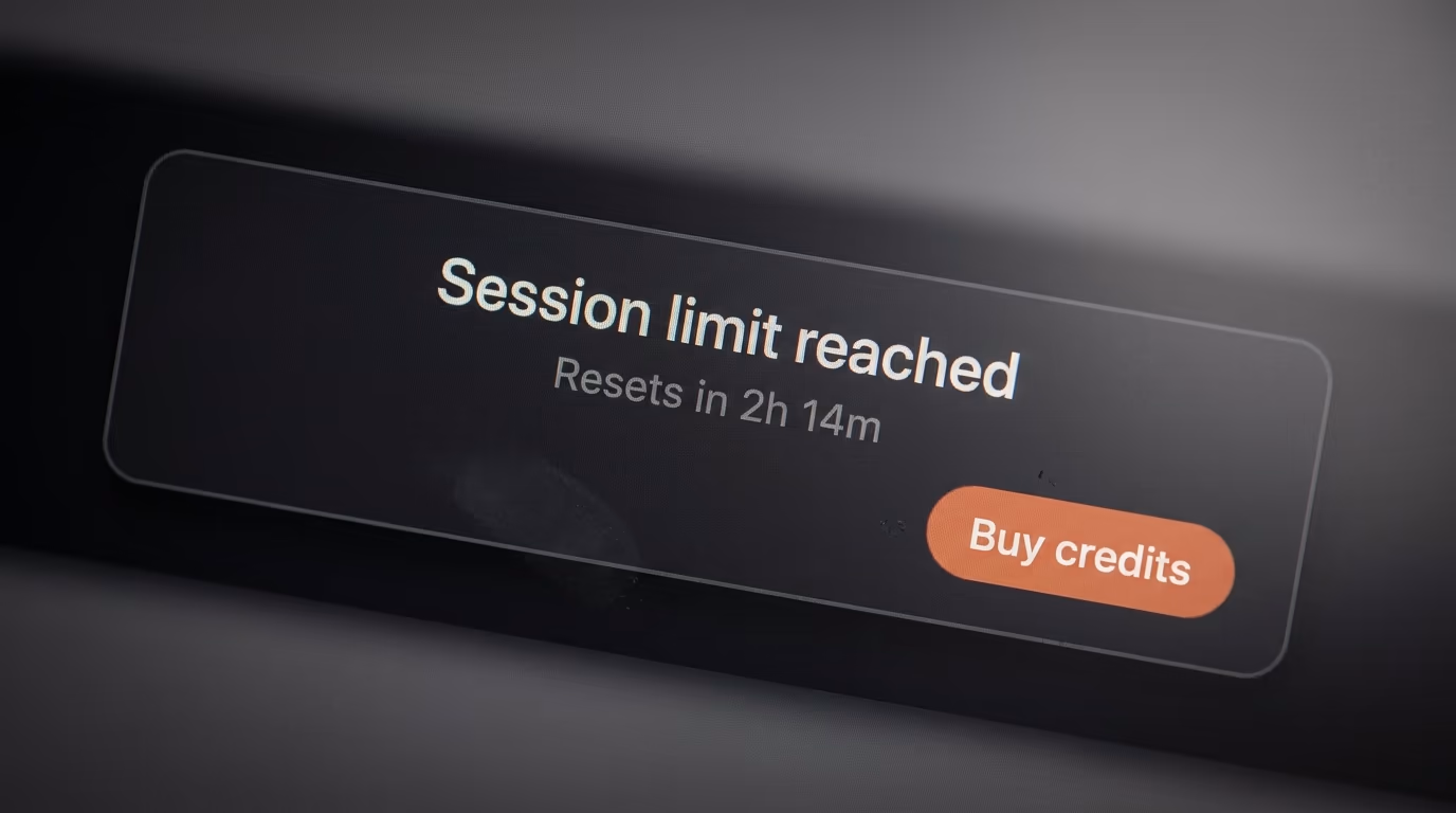 Session limit reached notification with a buy credits button