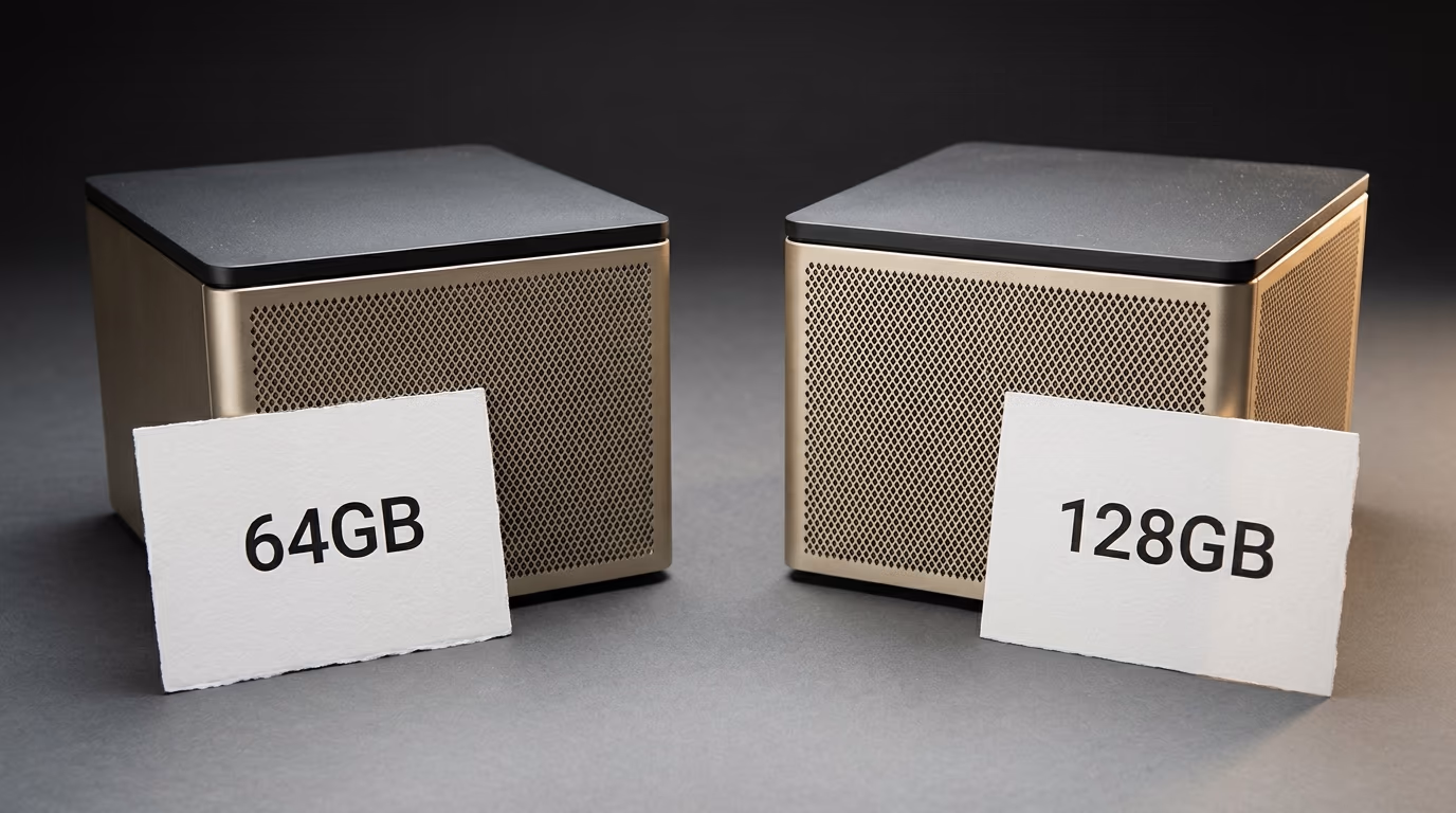 Two identical NVIDIA DGX Spark computers side by side, one labelled 64GB and one labelled 128GB