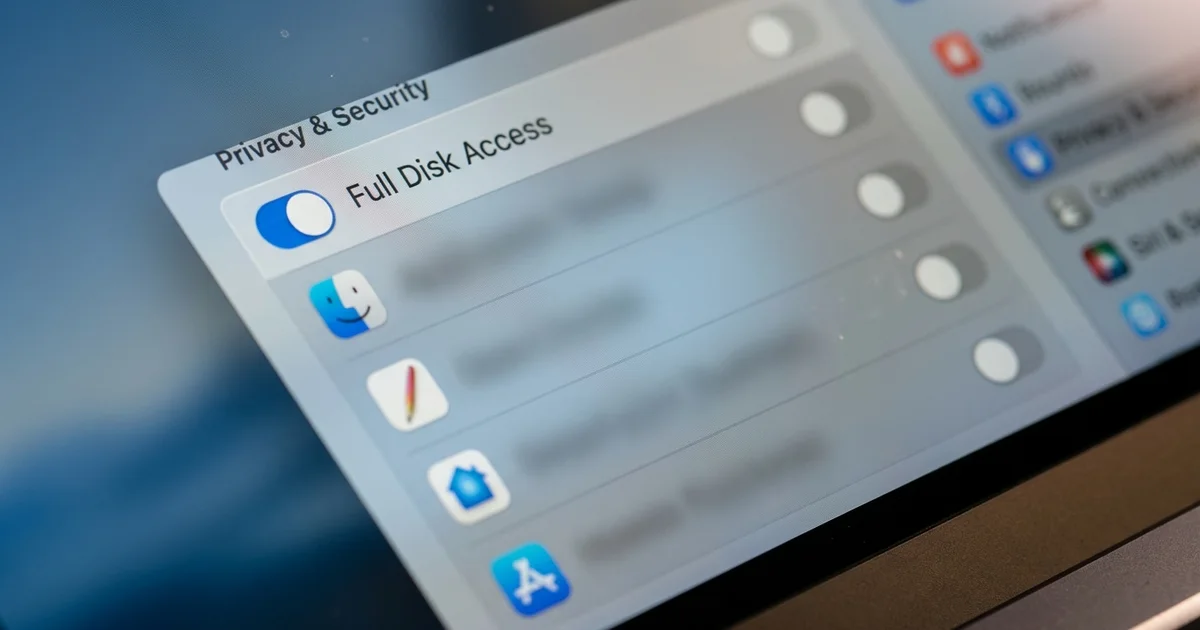 Full Disk Access on Mac shown in the Privacy and Security pane of macOS System Settings