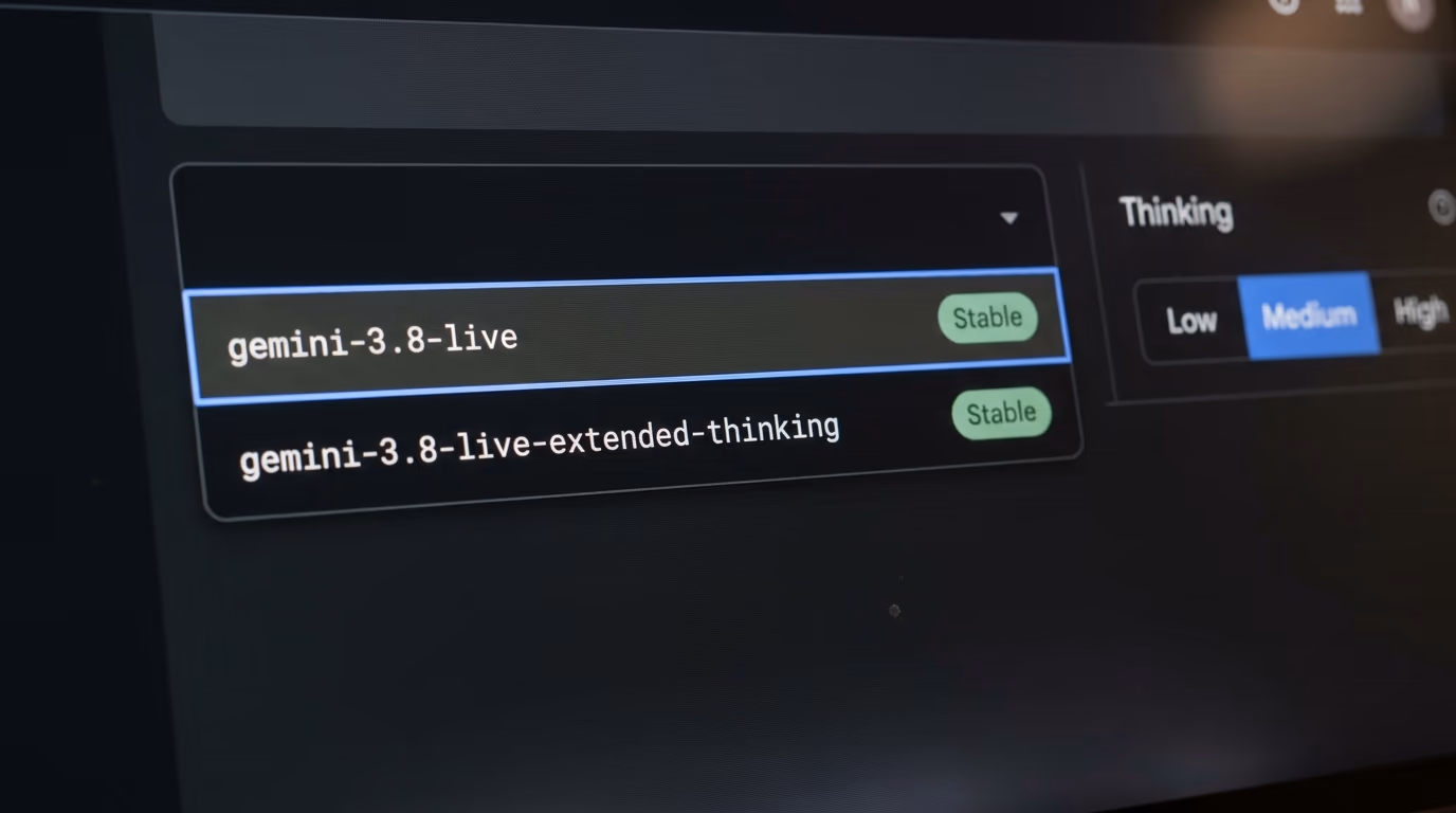 The Gemini Live model picker in Google AI Studio showing both new model names