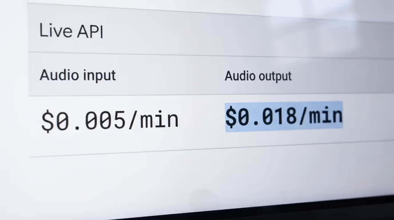 The Live API audio input and audio output rates on the Gemini API pricing page
