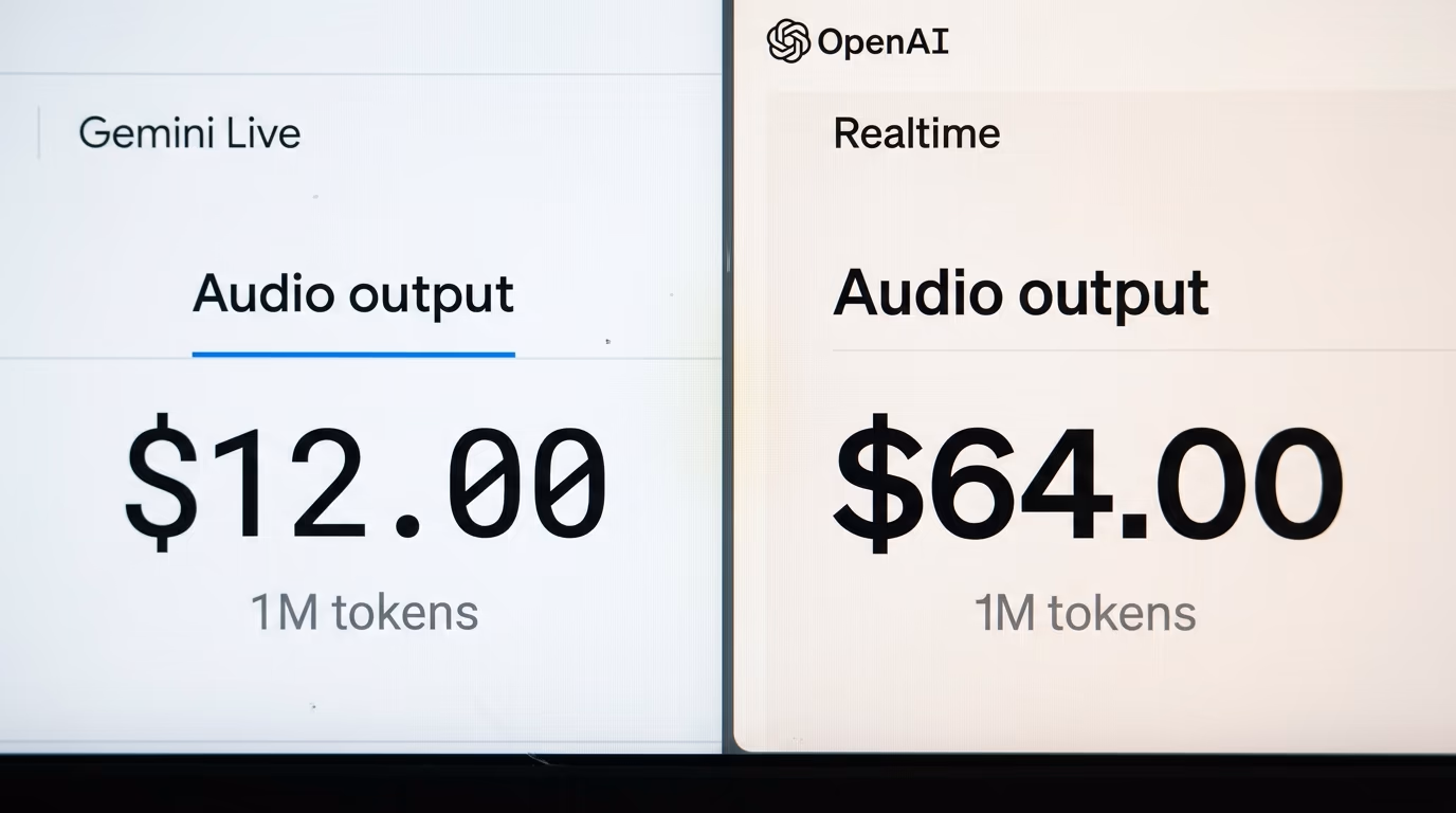 Gemini Live and OpenAI realtime audio output prices compared side by side