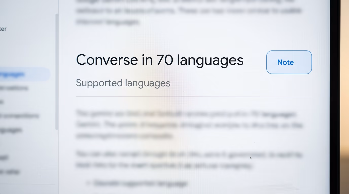 Google's Live API documentation page describing the supported language count