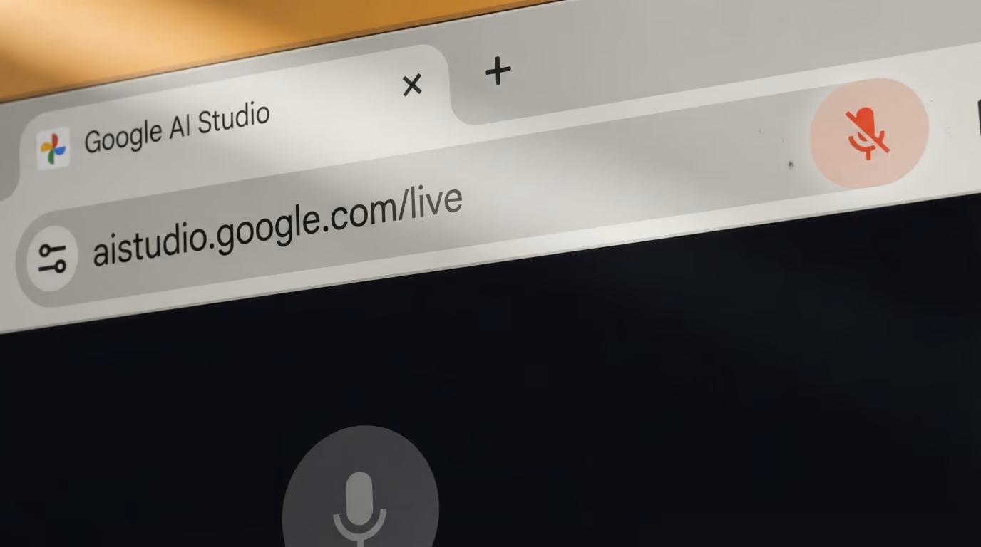 What breaks with the Gemini Live API, a browser address bar showing the blocked microphone icon on the AI Studio live page