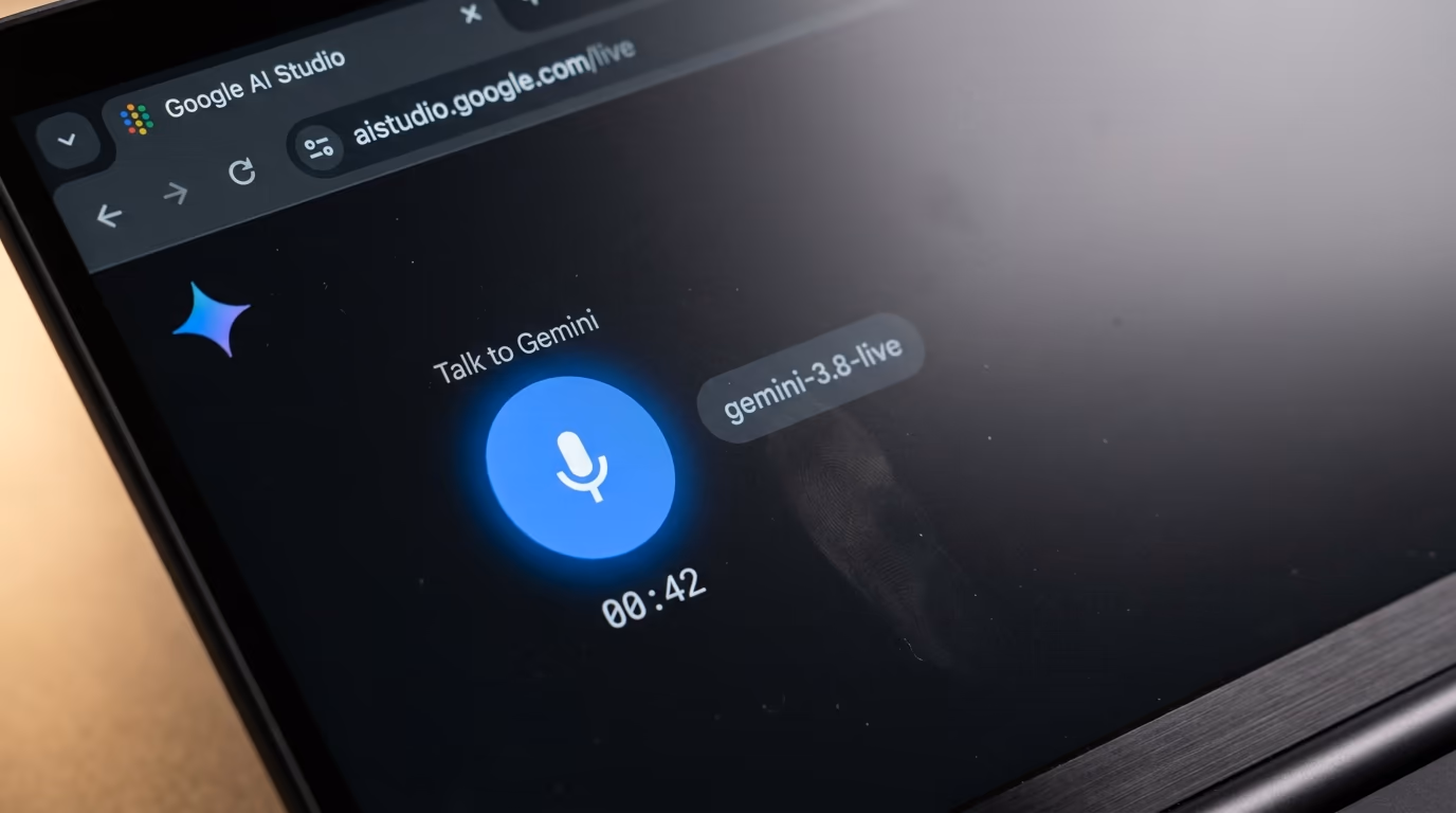 How to use the Gemini Live API, the Google AI Studio live page with its microphone button and the model name gemini-3.8-live