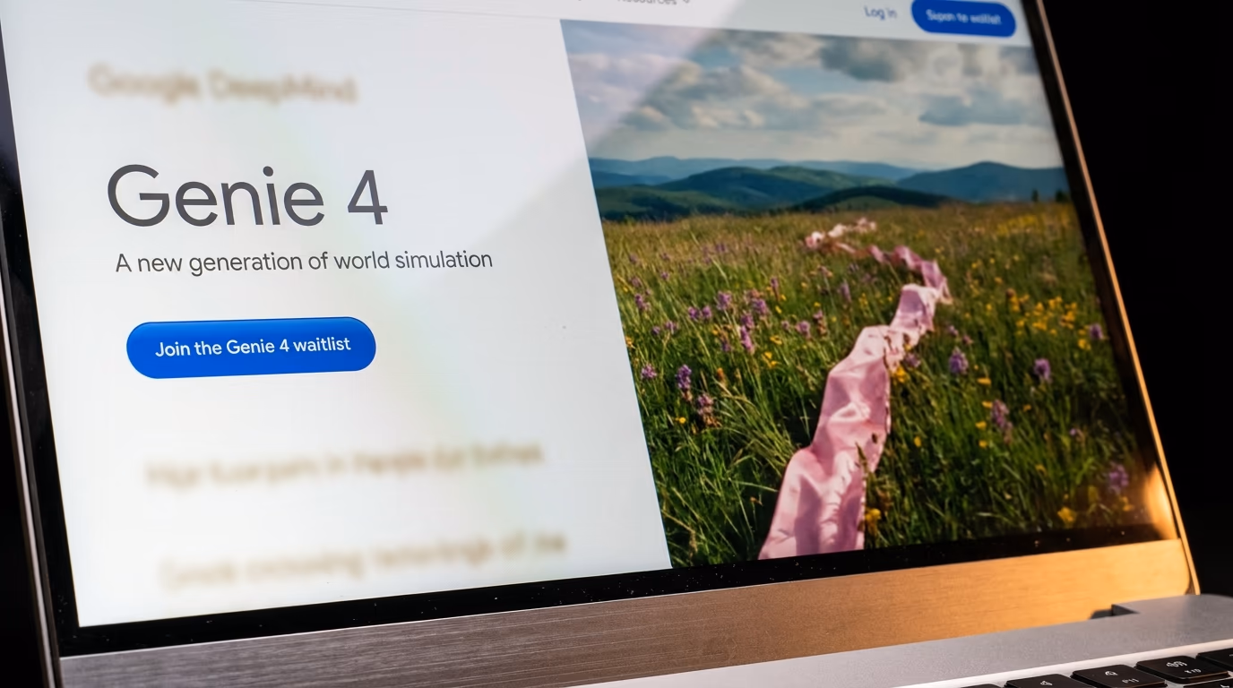 Genie 4 announcement page open on a laptop with the Join the Genie 4 waitlist button