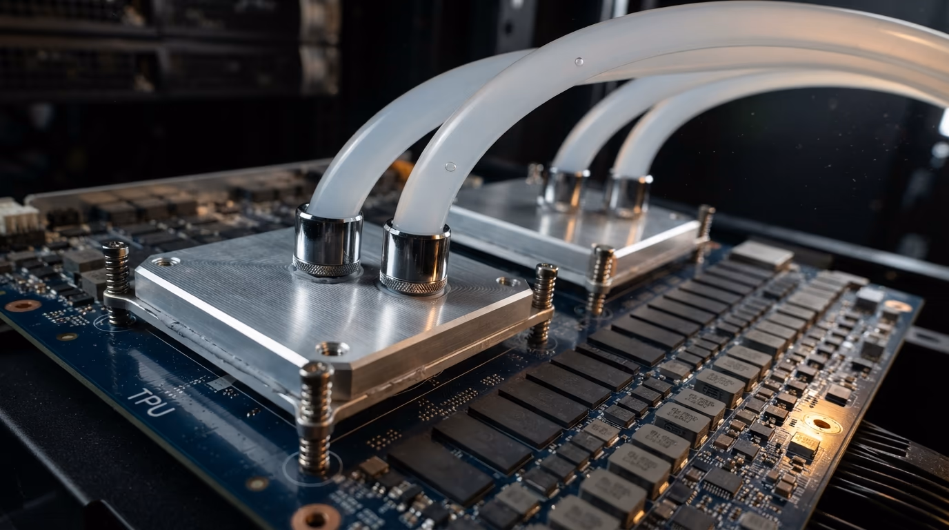 What a Google TPU is good at, liquid cooling plates on a TPU accelerator board