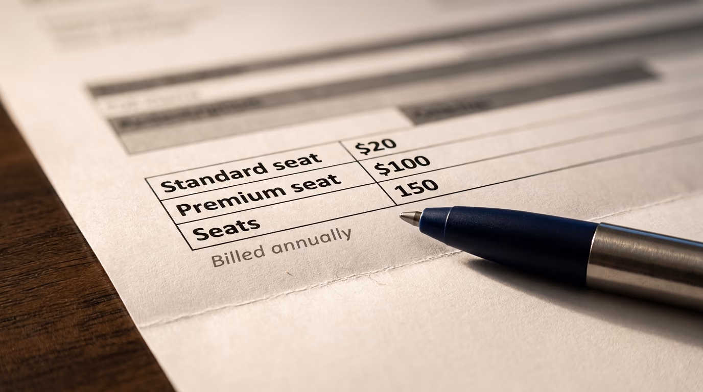 Enterprise AI order form showing seat pricing and an annual billing line