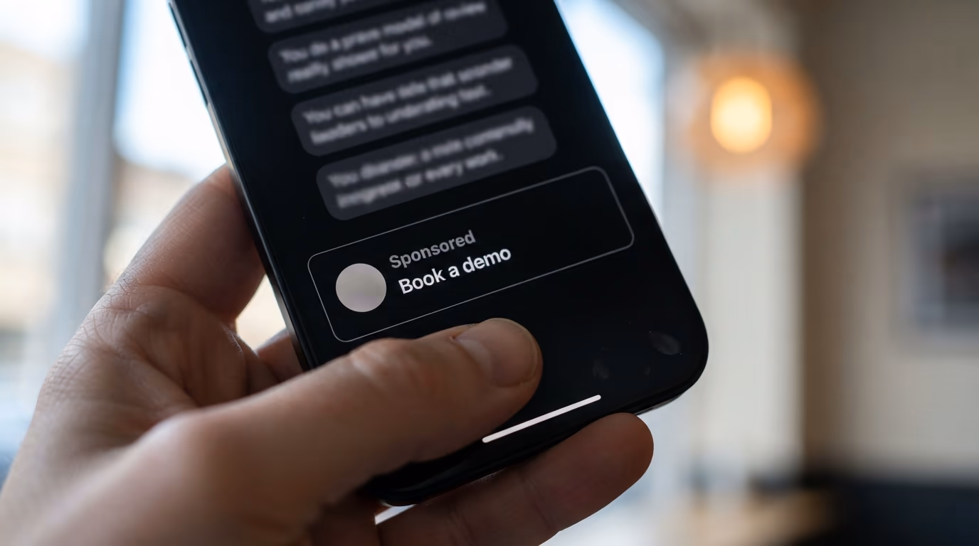 Sponsored result inside an AI chatbot answer on a phone