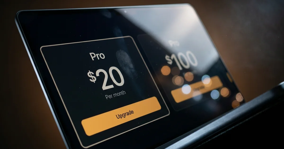 How AI companies make money, an AI subscription upgrade card showing Pro at $20 per month