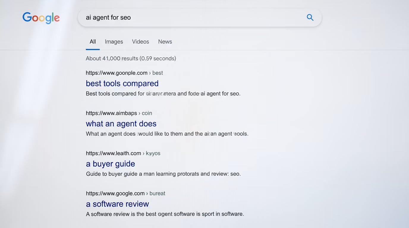 Google results page for the query ai agent for seo used by the winnability gate