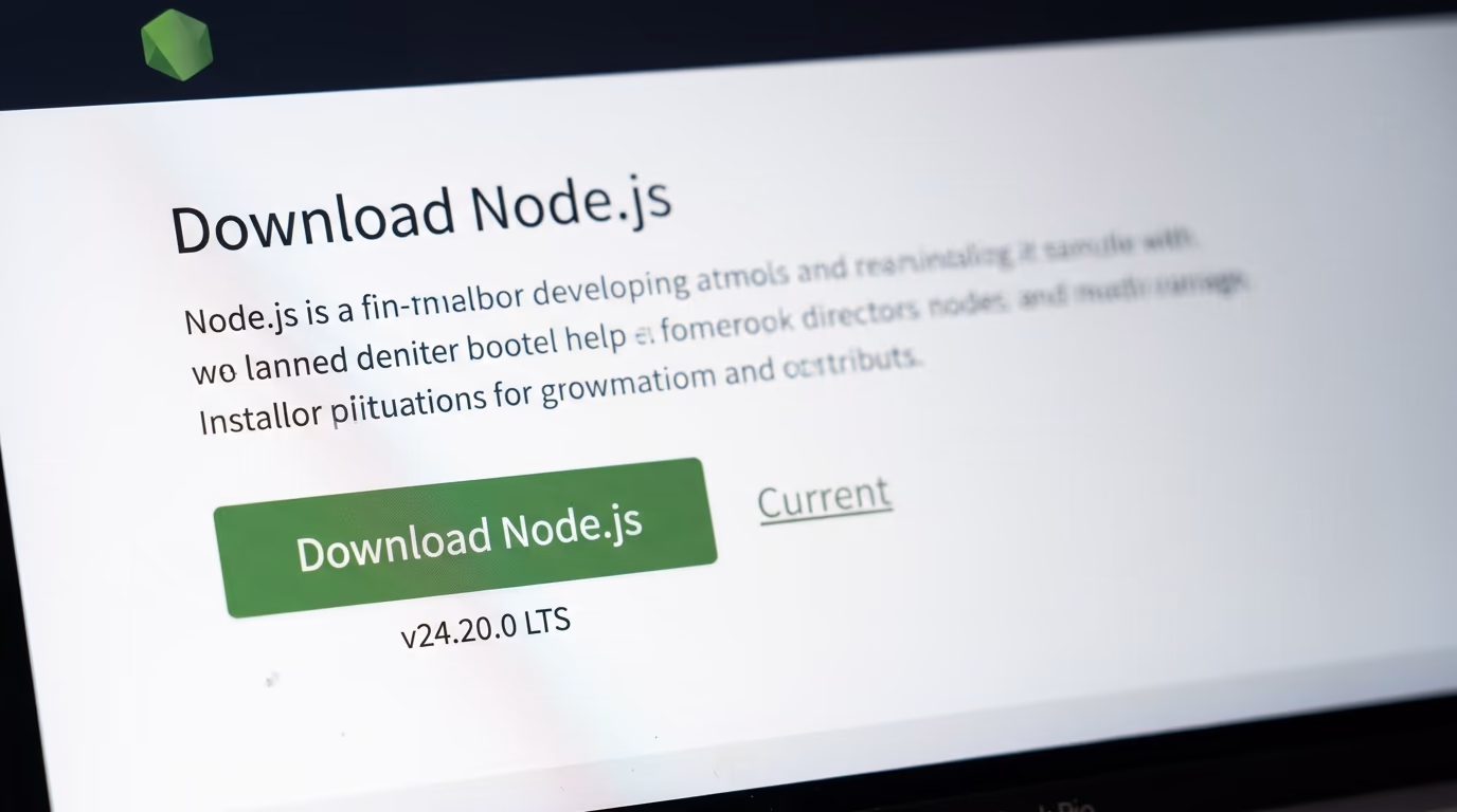 Node.js download page showing the LTS version button in the browser