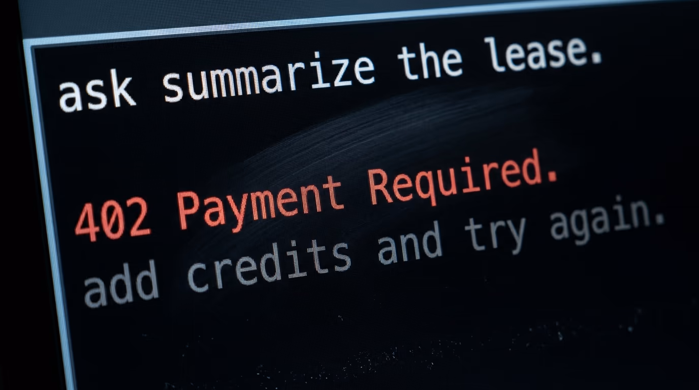 A terminal showing the 402 Payment Required error from OpenRouter when credit runs out