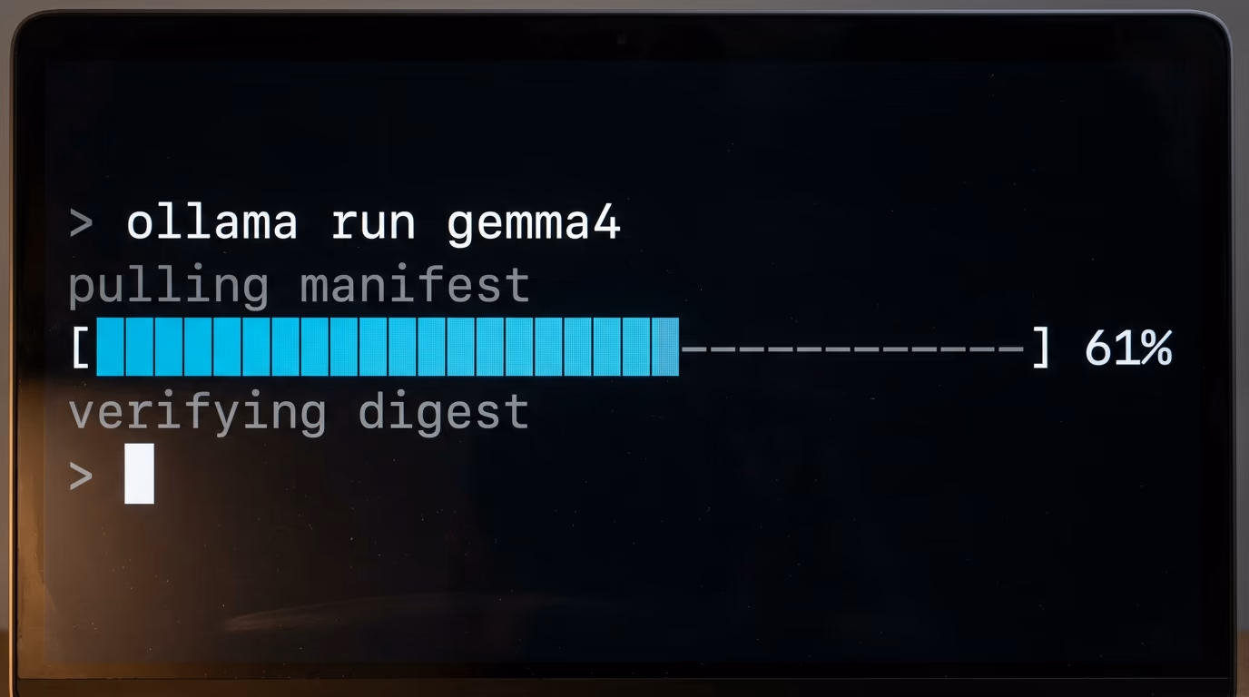 Ollama pulling a model in a terminal, the first run on a new machine