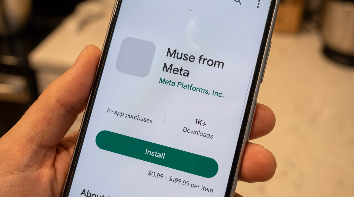 Google Play listing for Muse from Meta showing in app purchases and a price range