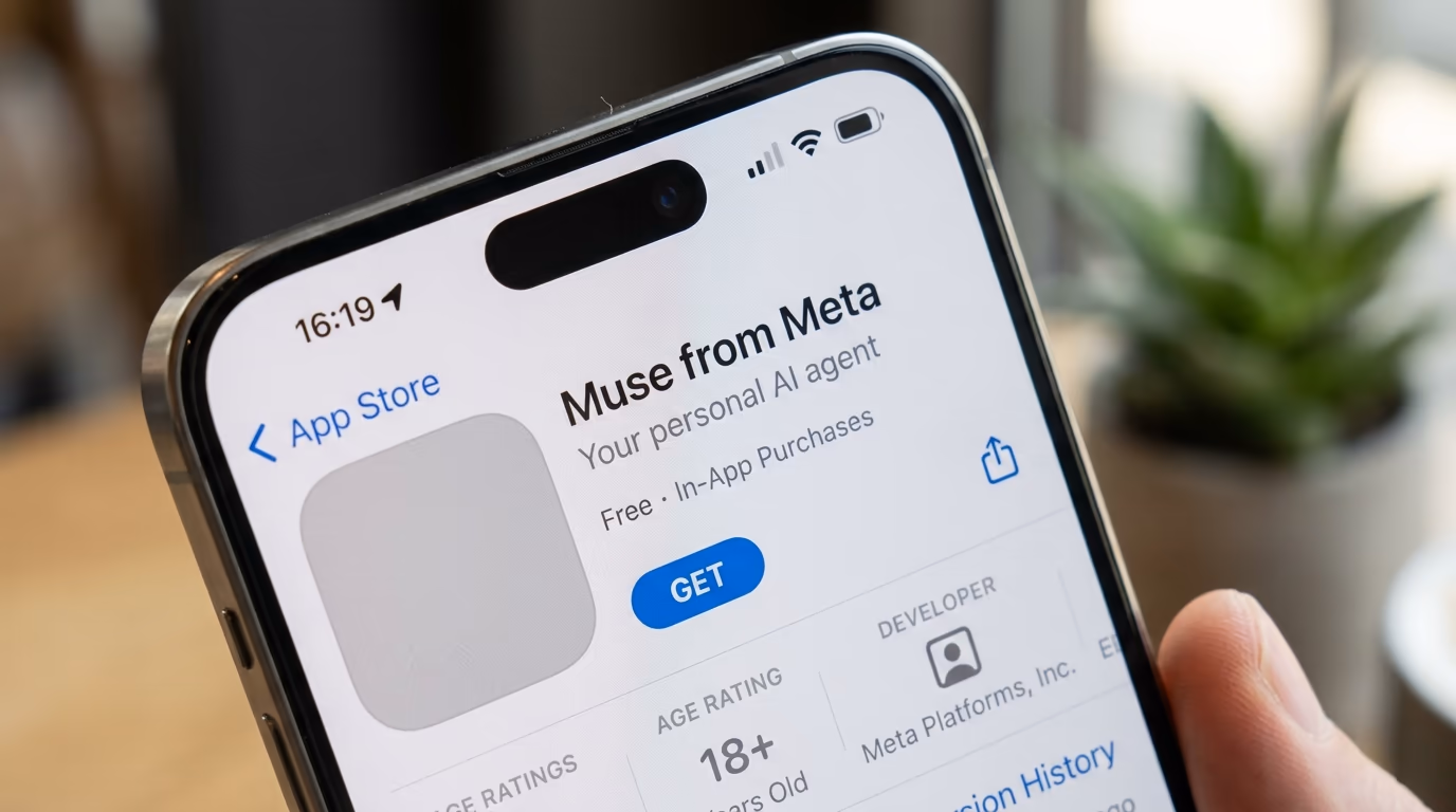 App Store product page for Muse from Meta showing the free listing, the age rating and the developer