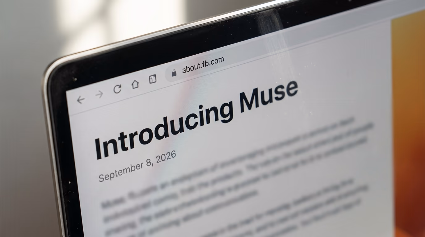 Meta's announcement page for Muse open in a browser, dated September 8 2026