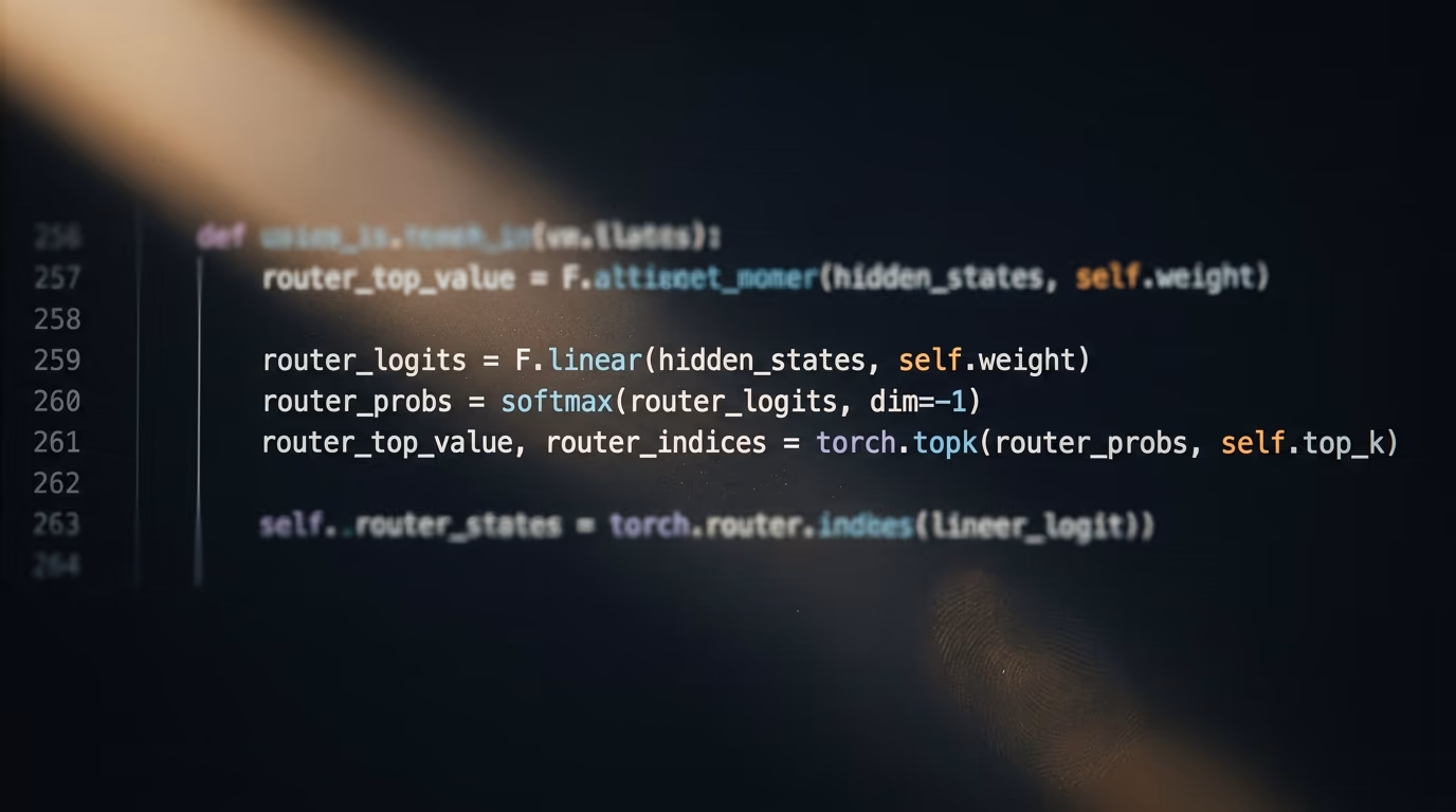 Router code selecting the highest scoring experts with torch.topk