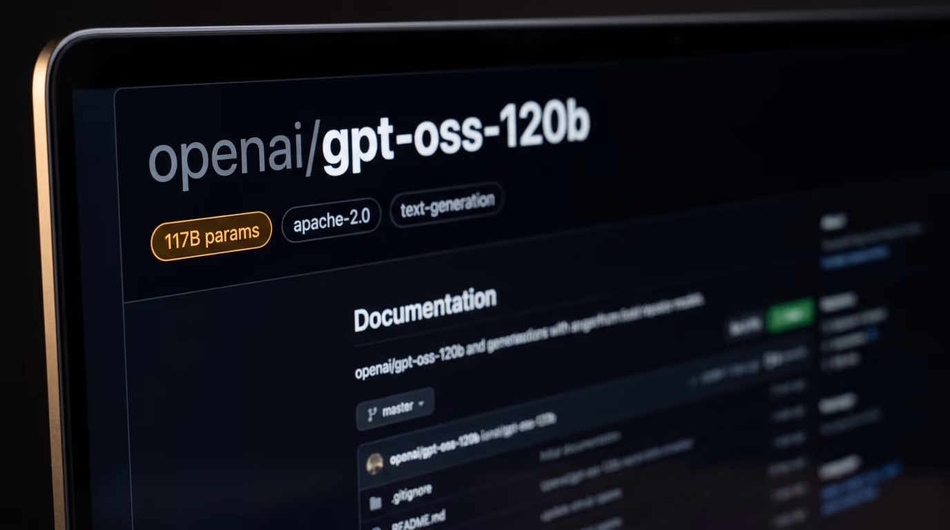 Hugging Face repository header for gpt-oss-120b showing 117B params and the apache-2.0 license