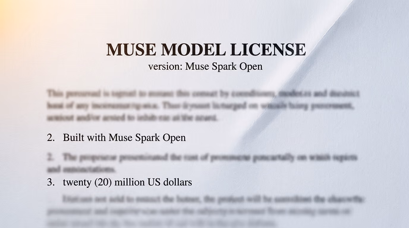 The Muse Model License document showing the attribution clause and the twenty million dollar revenue threshold