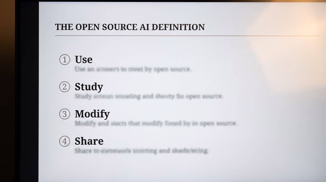 The Open Source AI Definition listing the freedoms to use, study, modify and share