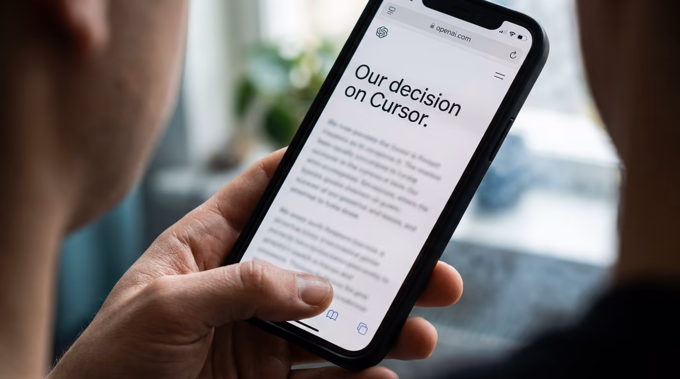 OpenAI's published note about its decision on Cursor, read on a phone