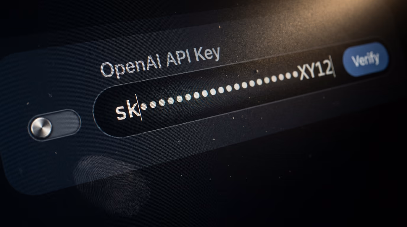 The custom API credentials field inside the Cursor settings screen