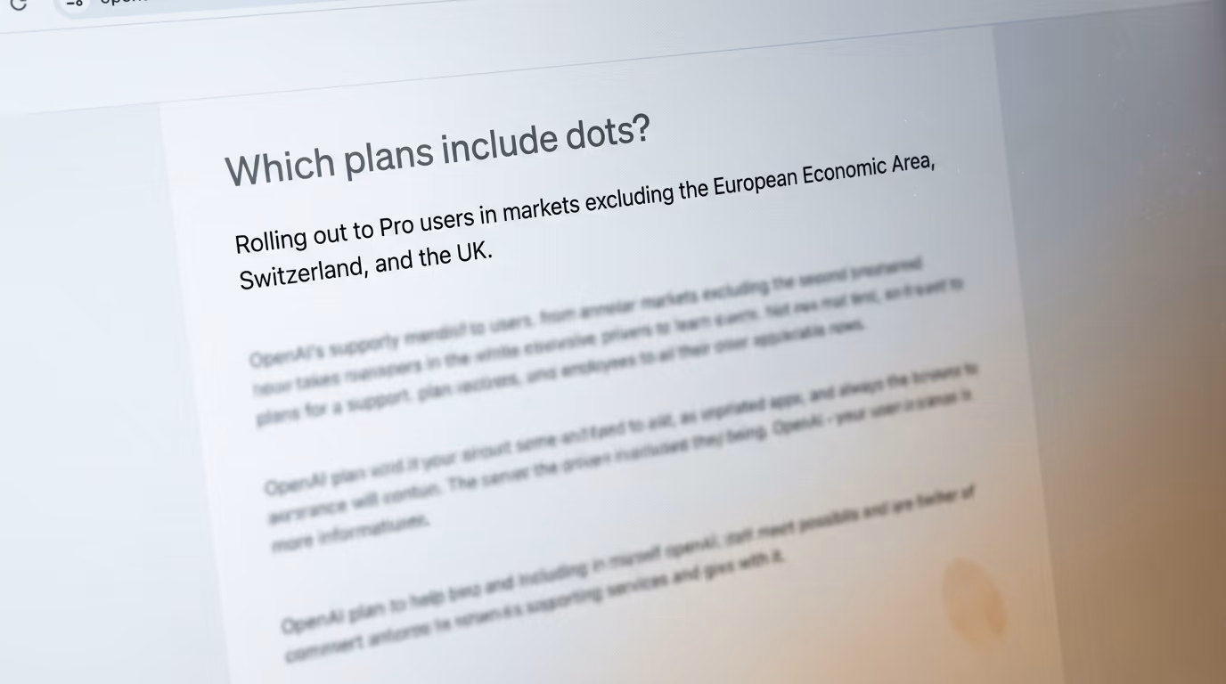 OpenAI help center page stating dots exclude the European Economic Area, Switzerland and the UK on Pro