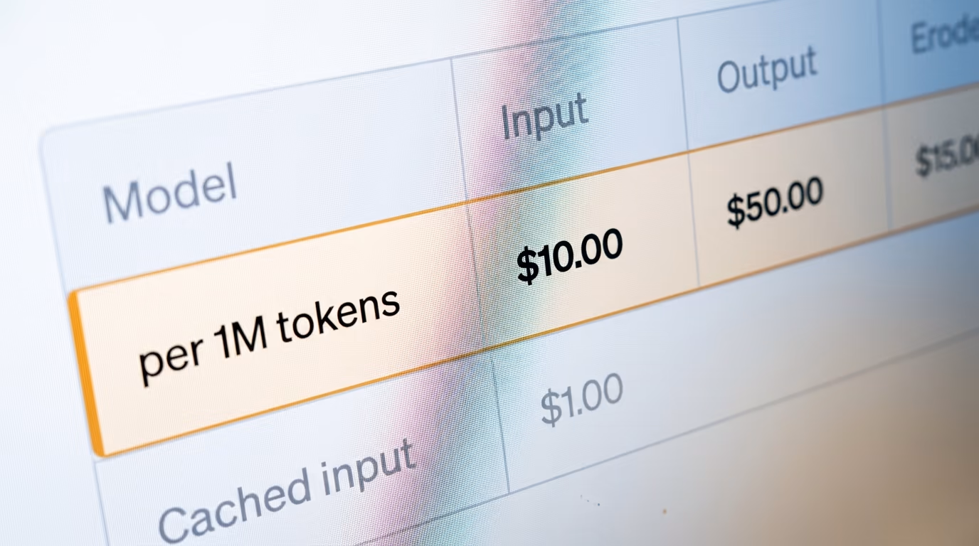 at API prices, the OpenAI developer price list showing dollars per million tokens
