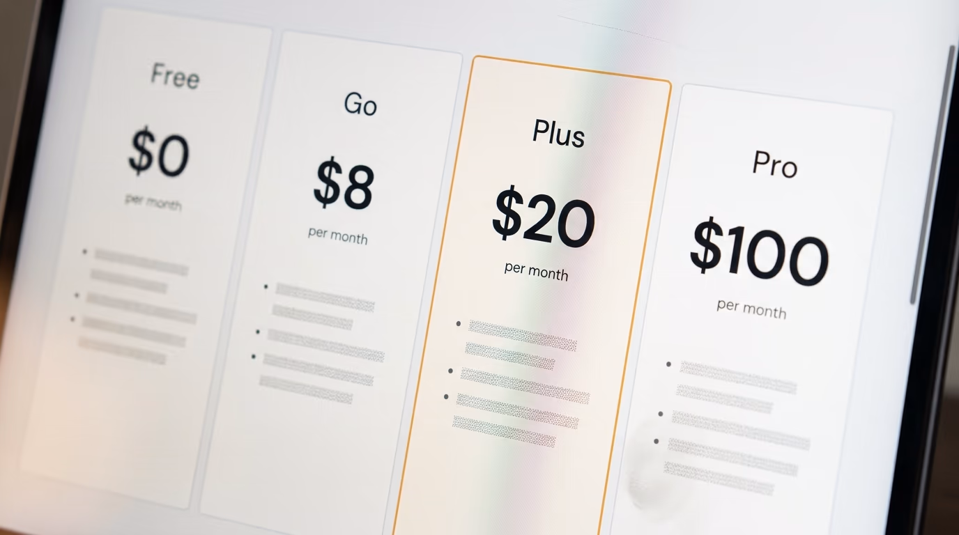 ChatGPT plan prices compared, the Free, Go, Plus and Pro tiers