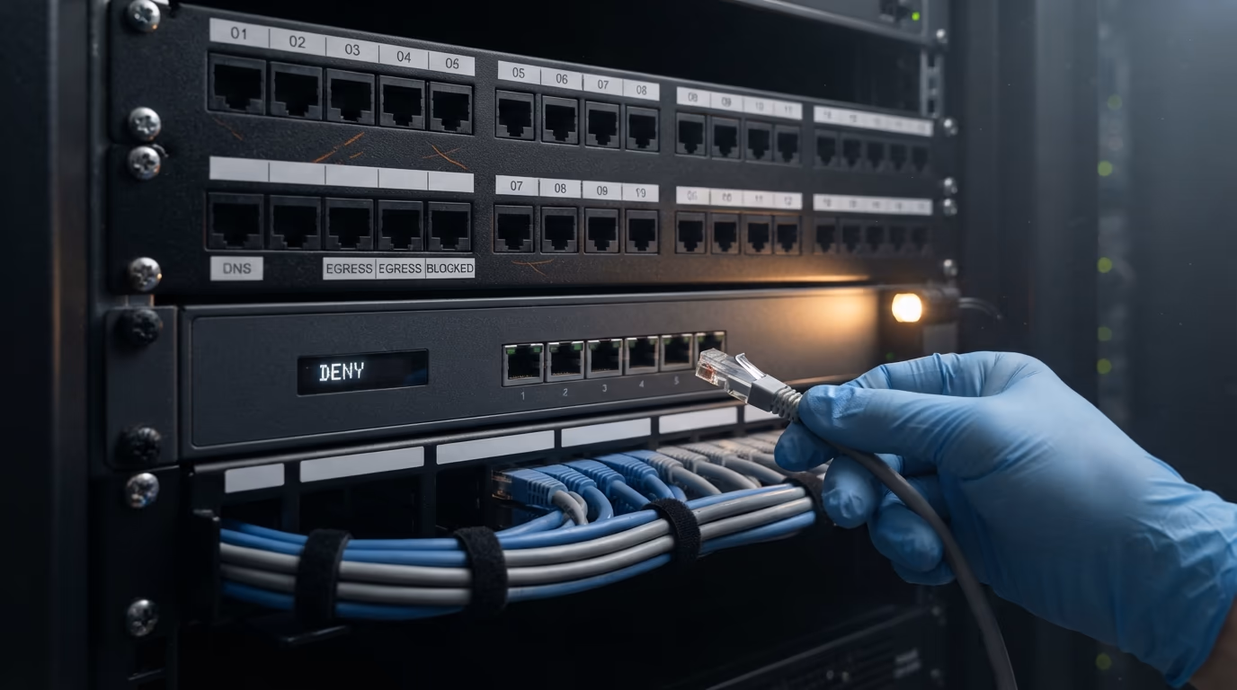 A patch panel and firewall being rewired after the OpenAI training pause